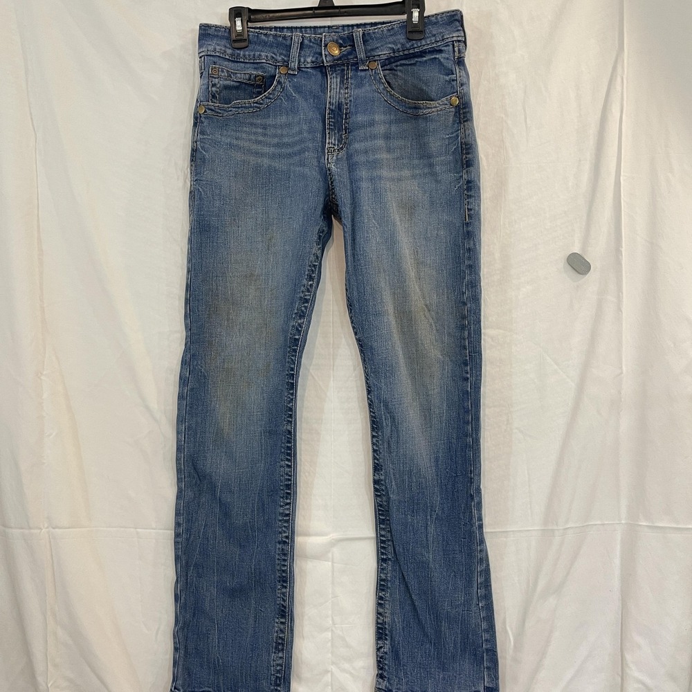 Thrashed Wrangler Rock 47 Jeans‎ Mens 33x34 Blue Slim Straight Stitch Western
